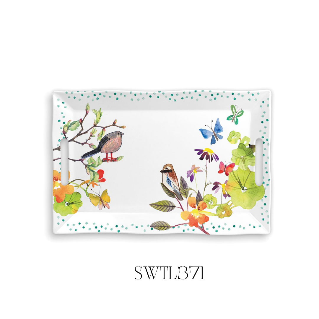 Birds and Butterflies Melamine Large Tray - Pack of 2