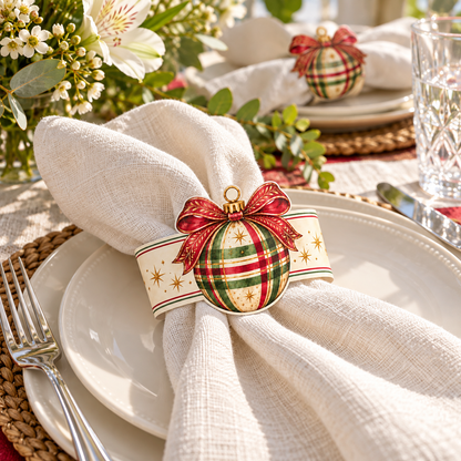 Christmas Tartan Bauble Napkin Ring - Pack of 8