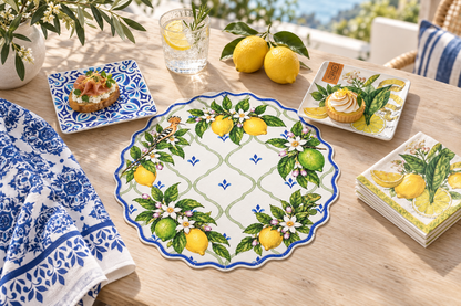 Lemon Trellis Grand Paper Placemats - Set of 12