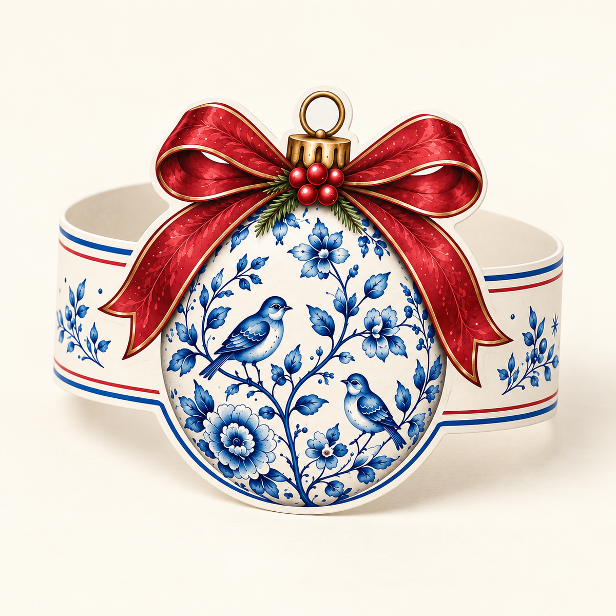 Christmas Delft Bauble Napkin Rings - Pack of 8
