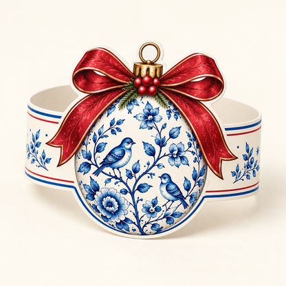 Christmas Delft Bauble Napkin Rings - Pack of 8