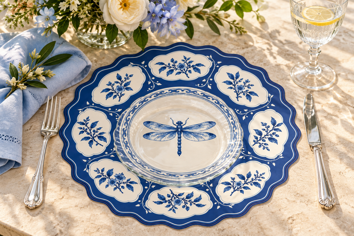 Indigo Dragonfly Grand Paper Placemats – Set of 12