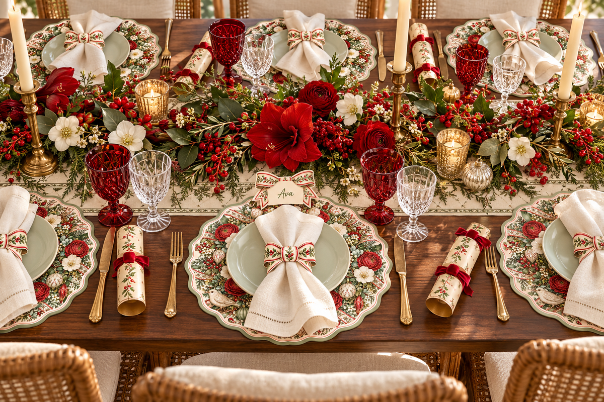 Christmas Bouquet Grand Paper Placemats – Set of 12