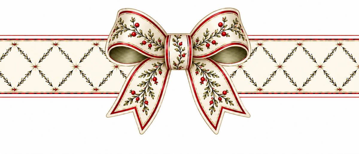 Christmas Botanical Bow Napkin Rings - Set of 8