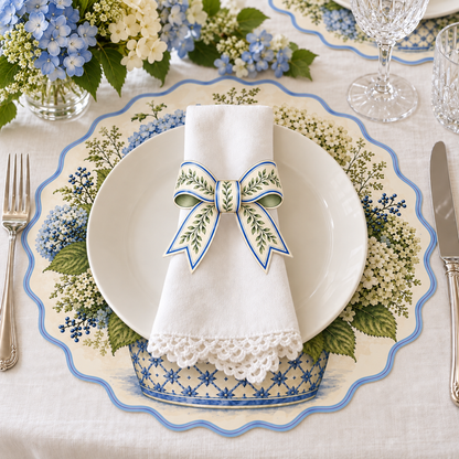 Botanical Blue Bow Napkin Rings - Pack of 8