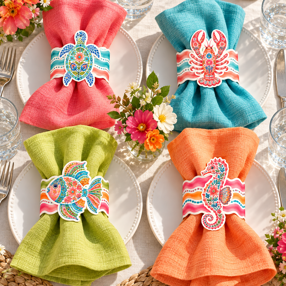 Sea Menagerie Napkin Rings - Pack of 8
