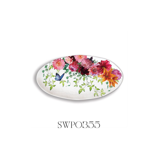 Sweet Floral Melody Melamine Oval Platter - Pack of 2