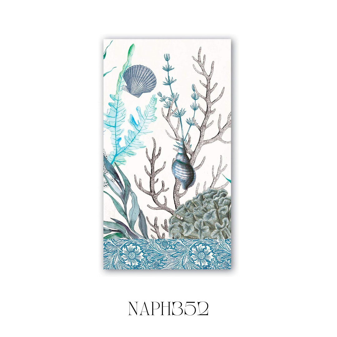 Ocean Tide Hostess Paper Napkin fully open, showcasing its elegant ocean-inspired design. Made from soft, triple-ply paper, these generously sized napkins are ideal for enhancing the décor at any event or occasion, with open dimensions of 33 x 40 cm