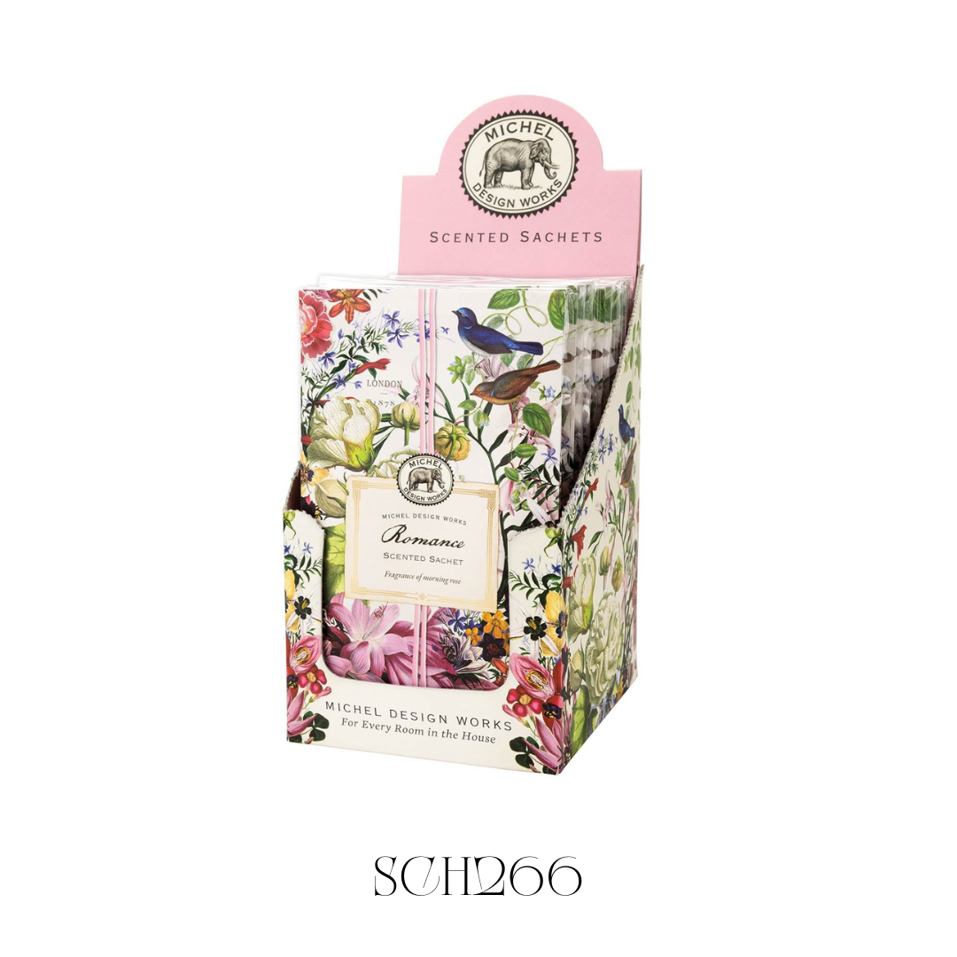 Romance Scented Sachet tucked into a drawer, showcasing its ability to keep clothes and linens smelling fresh. The sachet releases a delicate Morning Rose fragrance, perfect for adding a soft, floral scent to storage areas.